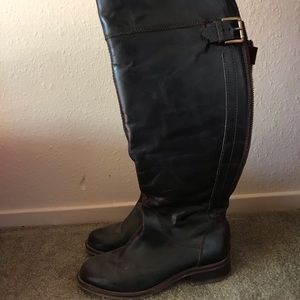 Over the knee, leather brown boots